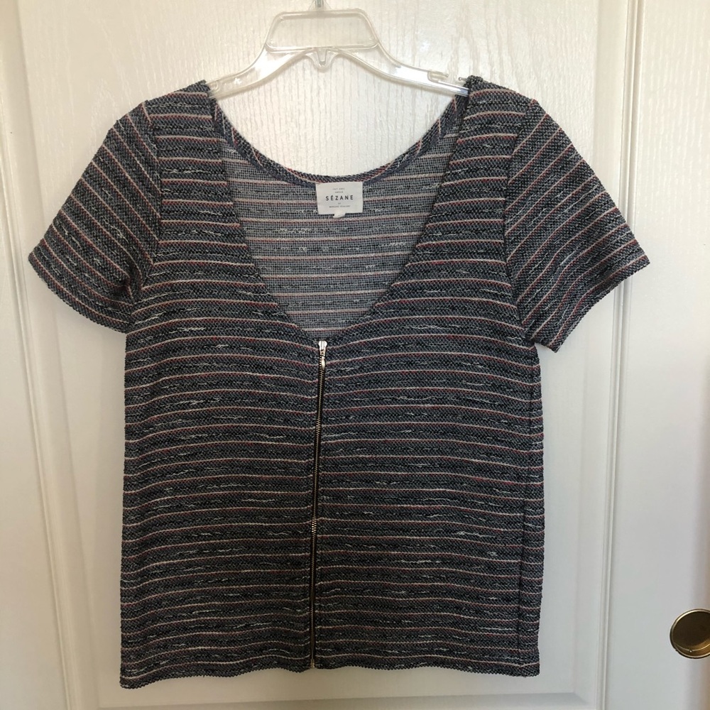 NWOT Sezane Metallic Zip Top
